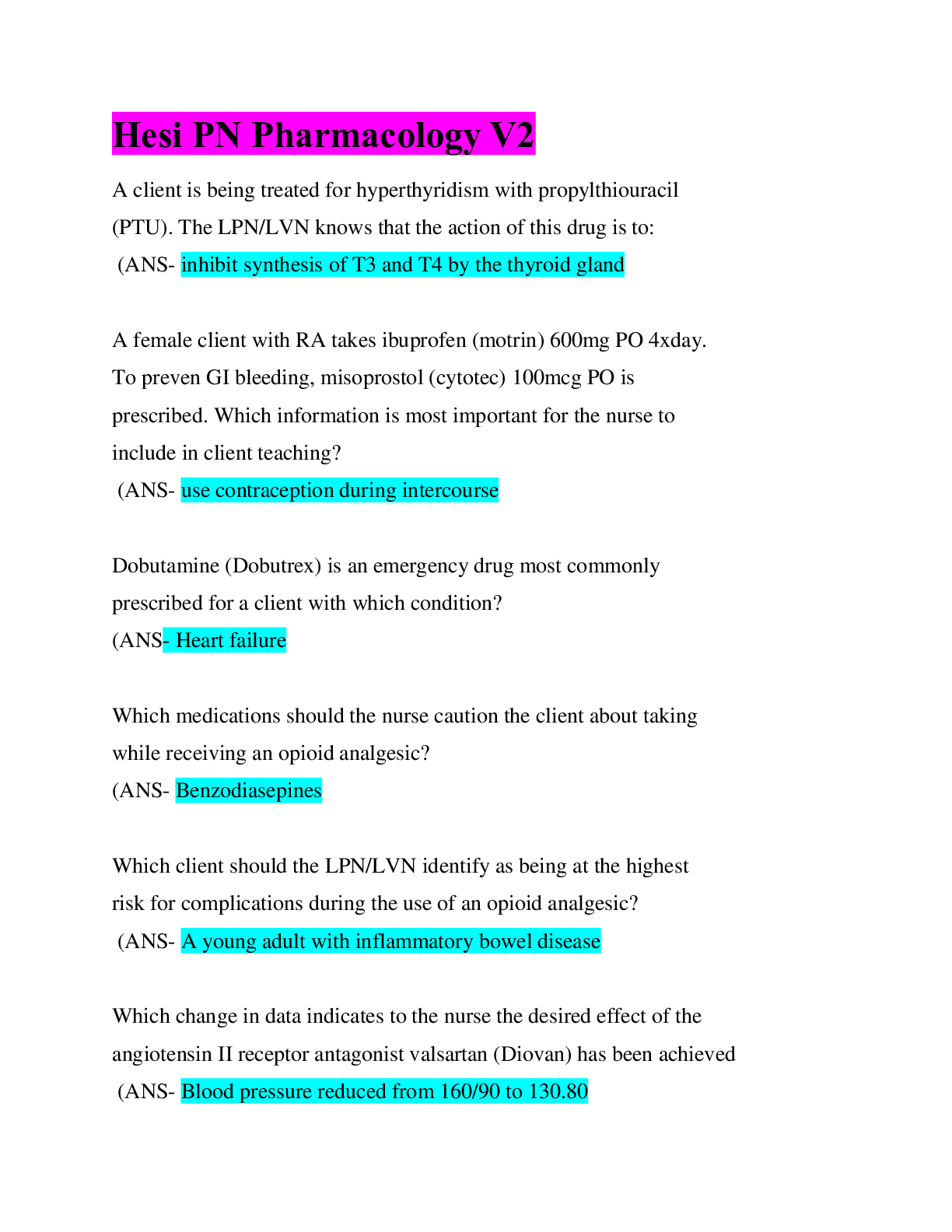 Preview image for Hesi PN Pharmacology V2/ Latest 2022/ Graded A+